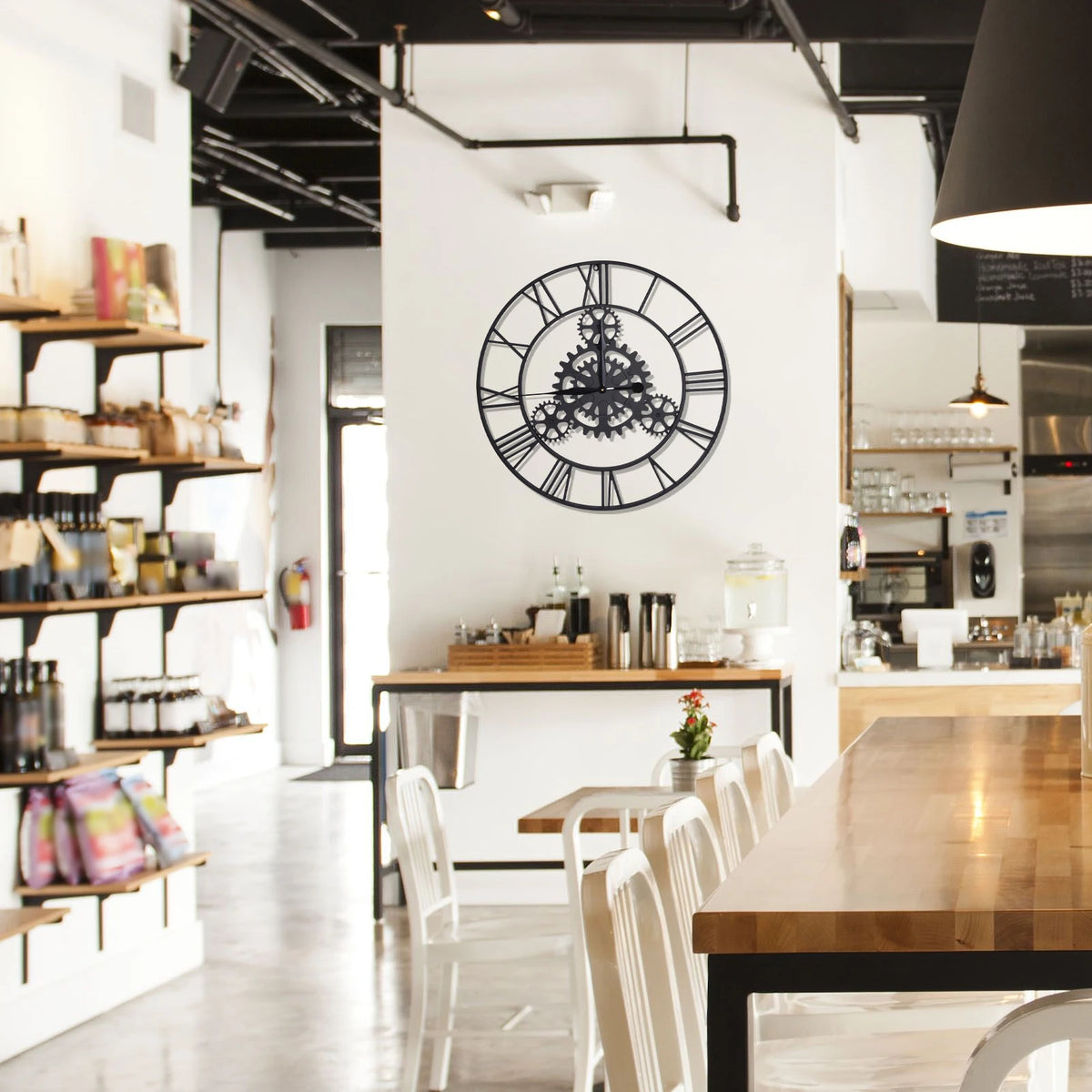 Horloge Mural Vintage Industrielle Silencieuse Engrenages Noire