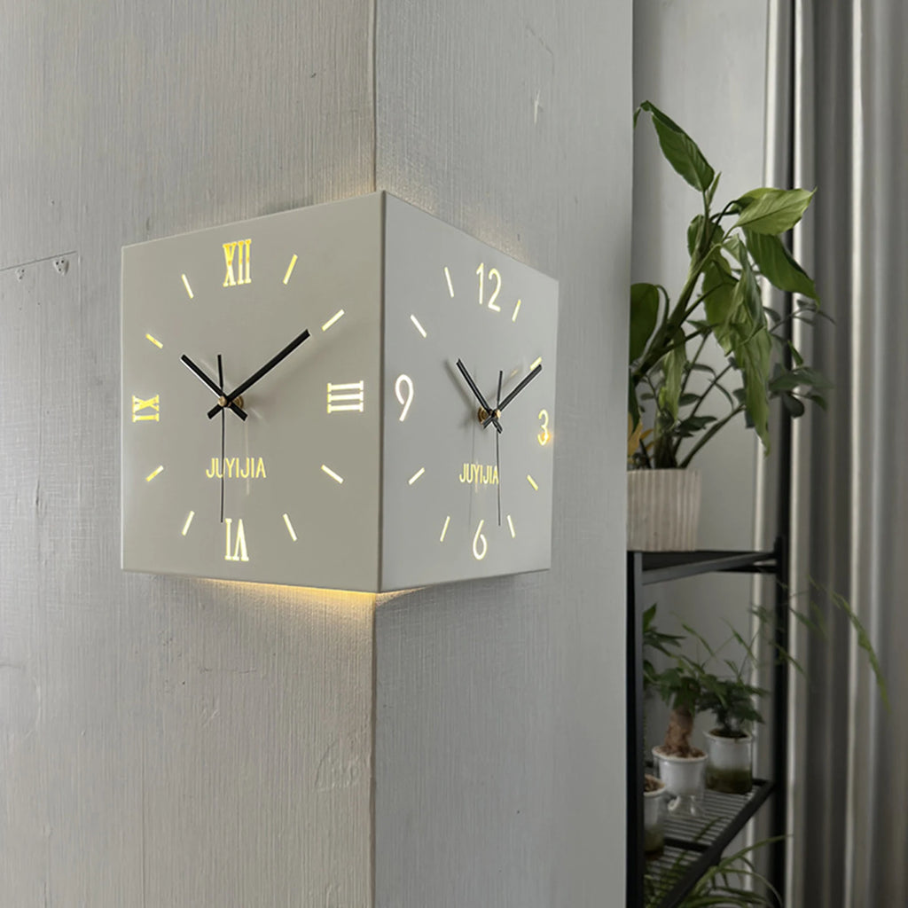 Horloge Mural Angle Double Face Lumineuse Moderne Fer