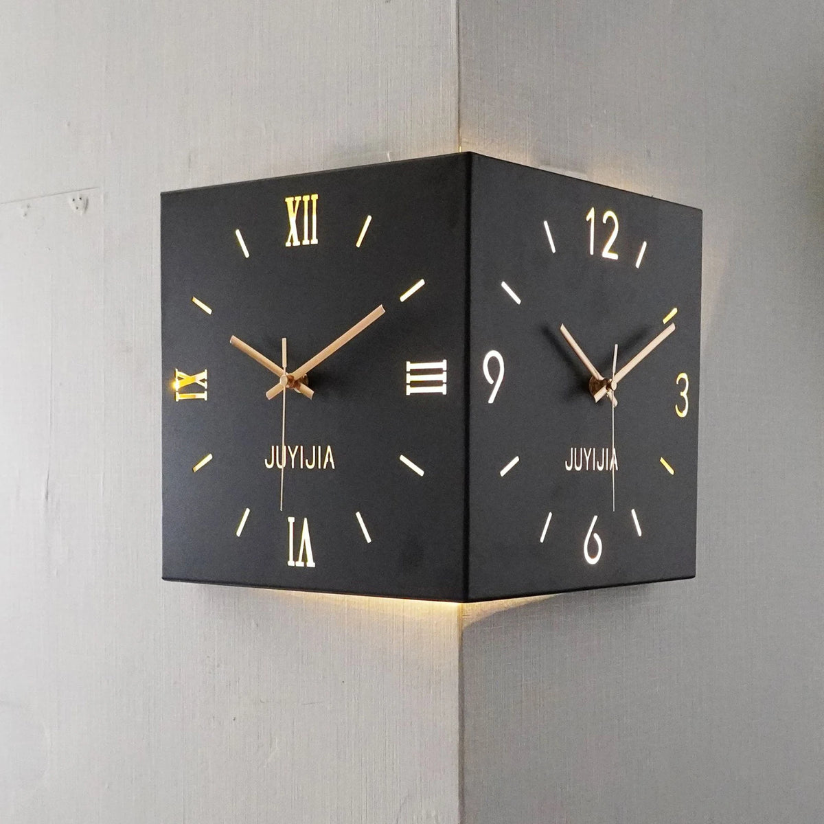 Horloge Mural Angle Double Face Lumineuse Moderne Fer