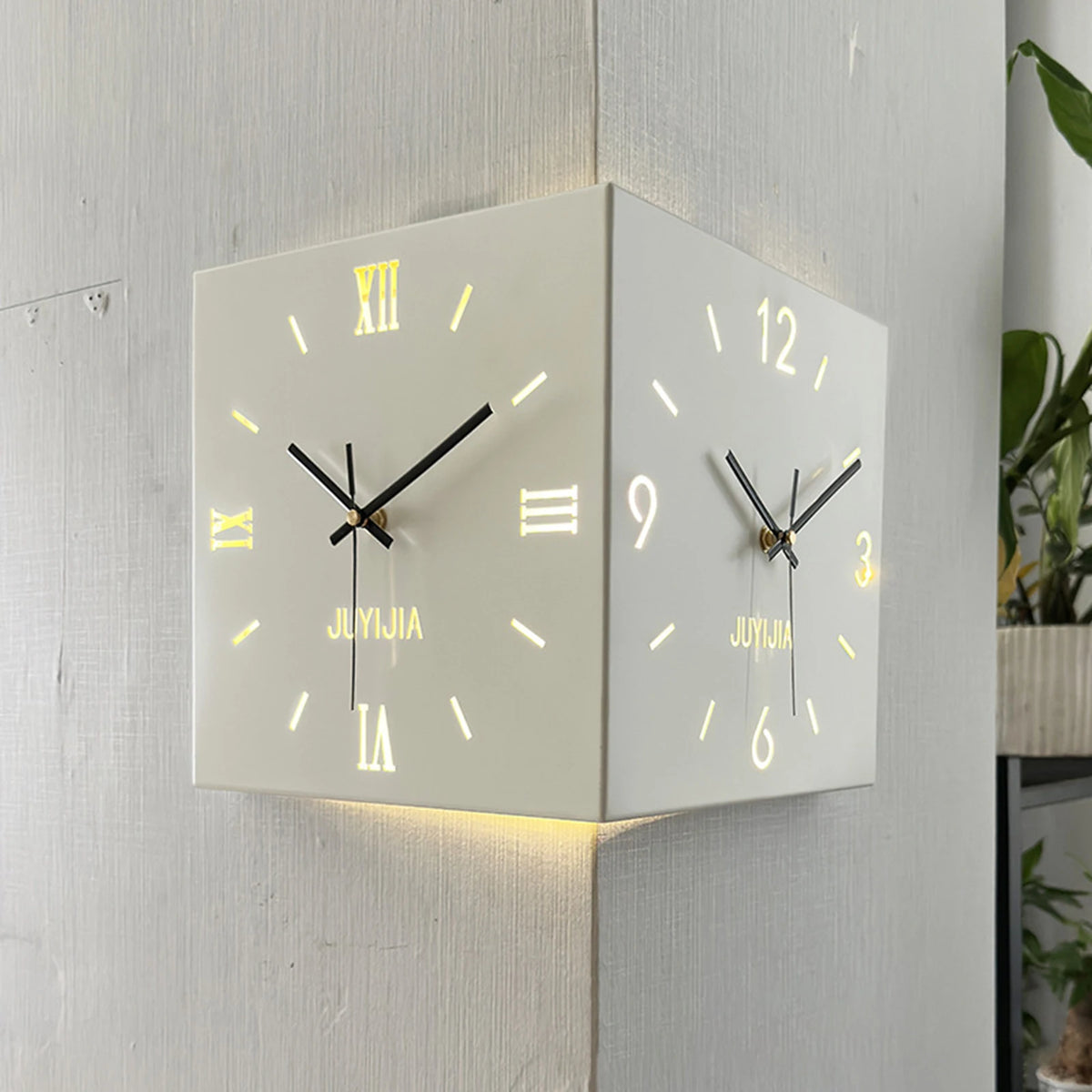 Horloge Mural Angle Double Face Lumineuse Moderne Fer