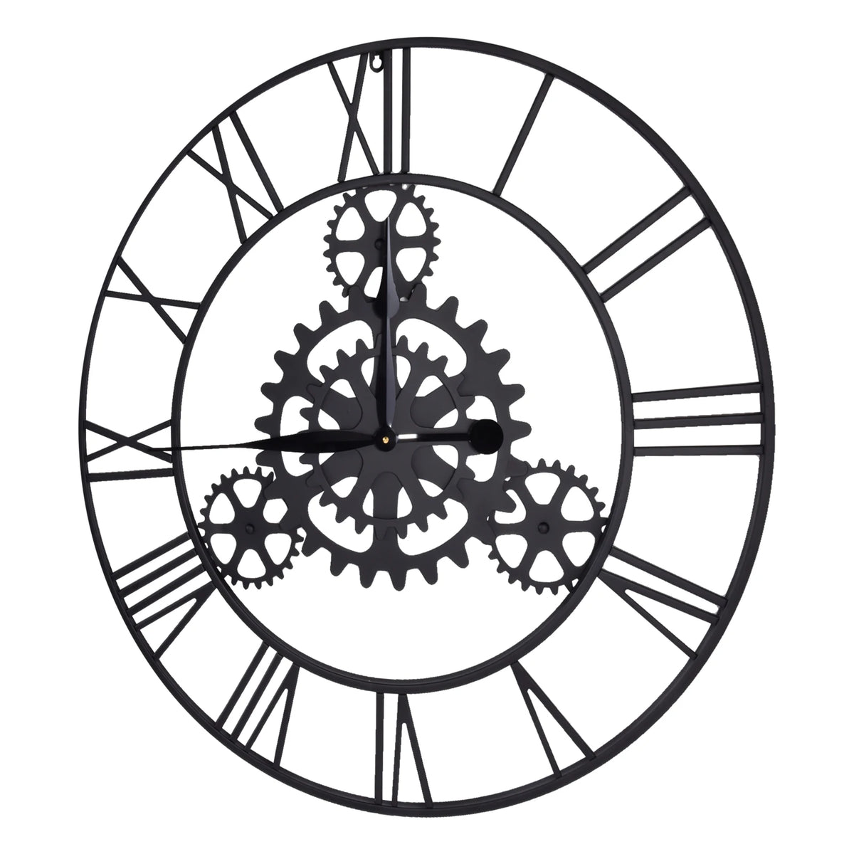 Horloge Mural Vintage Industrielle Silencieuse Engrenages Noire