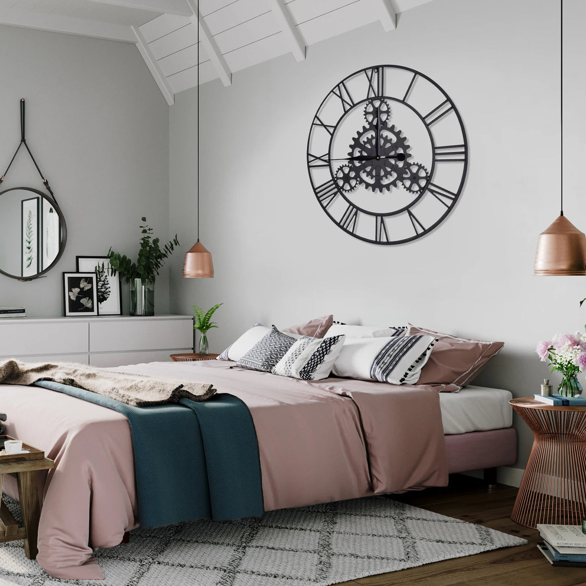 Horloge Mural Vintage Industrielle Silencieuse Engrenages Noire