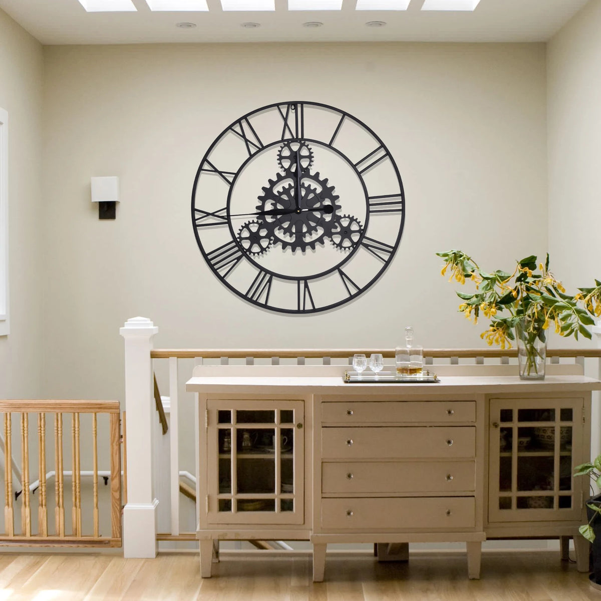 Horloge Mural Vintage Industrielle Silencieuse Engrenages Noire