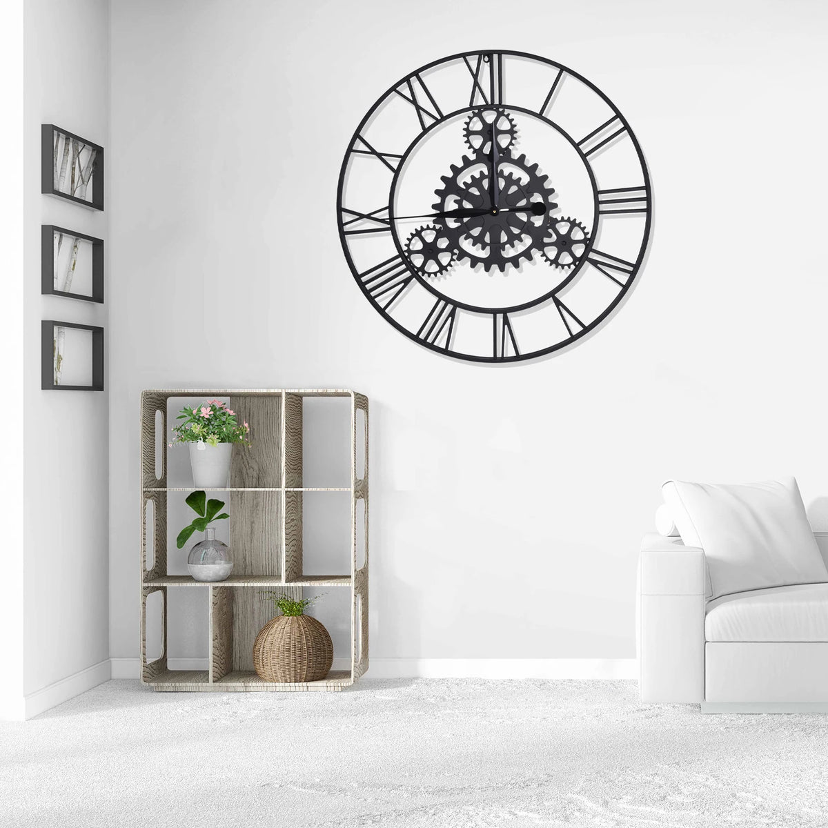 Horloge Mural Vintage Industrielle Silencieuse Engrenages Noire