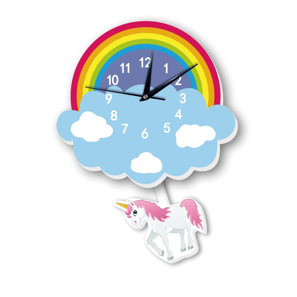 Horloge Murale Enfant Arc-en-ciel Soleil Nuage Silencieuse Déco