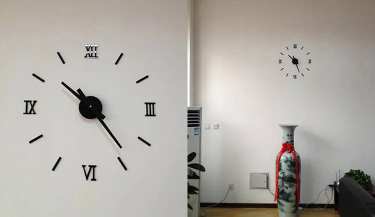 Horloge Murale Moderne 3D Acrylique Miroir Chiffres Romains