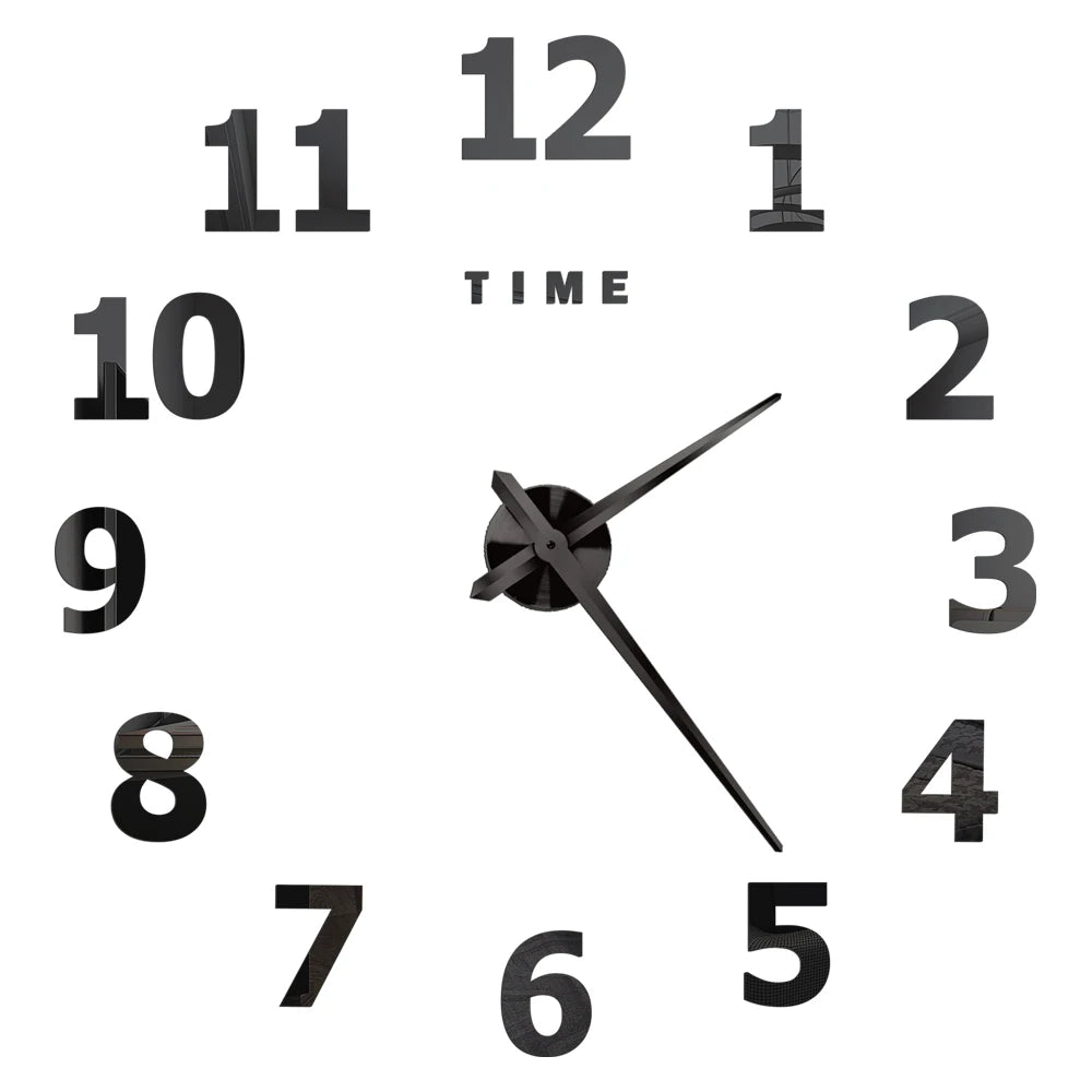 Horloge Murale Grande Autocollant Miroir Acrylique Doré DIY