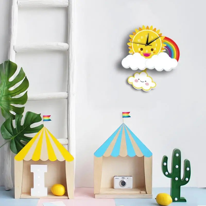 Horloge Mural Enfant Arc-en-ciel Soleil Silencieuse