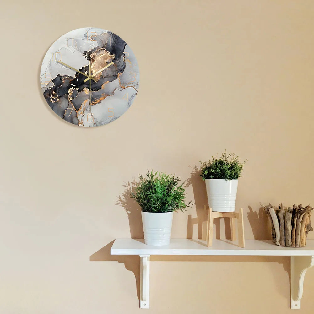 Horloge Mural Abstraite Marbre Encre Alcool Moderne