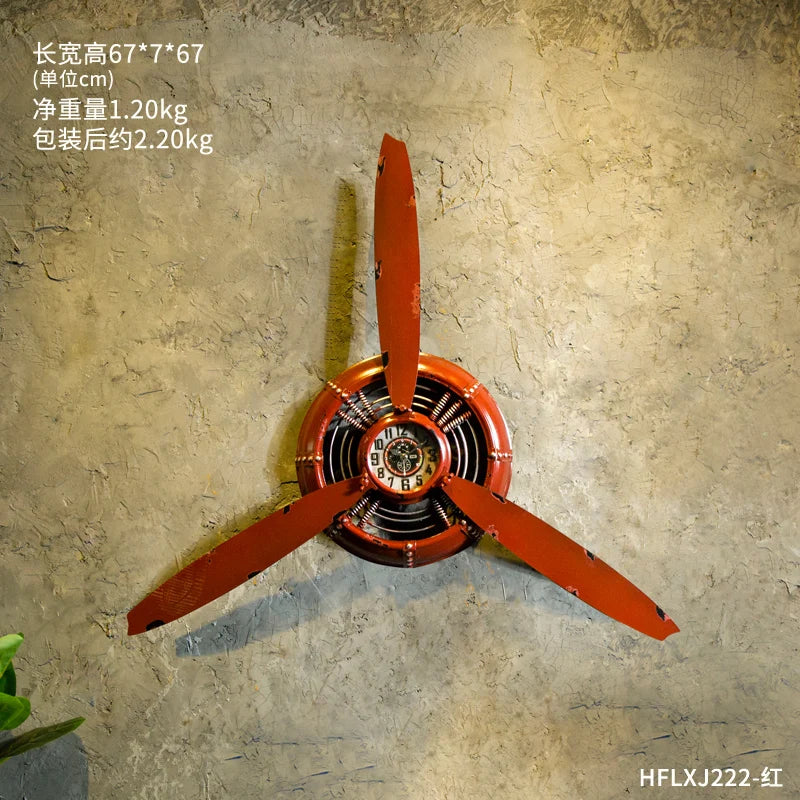 Horloge Mural Hélice Avion Métal Industrielle Rétro