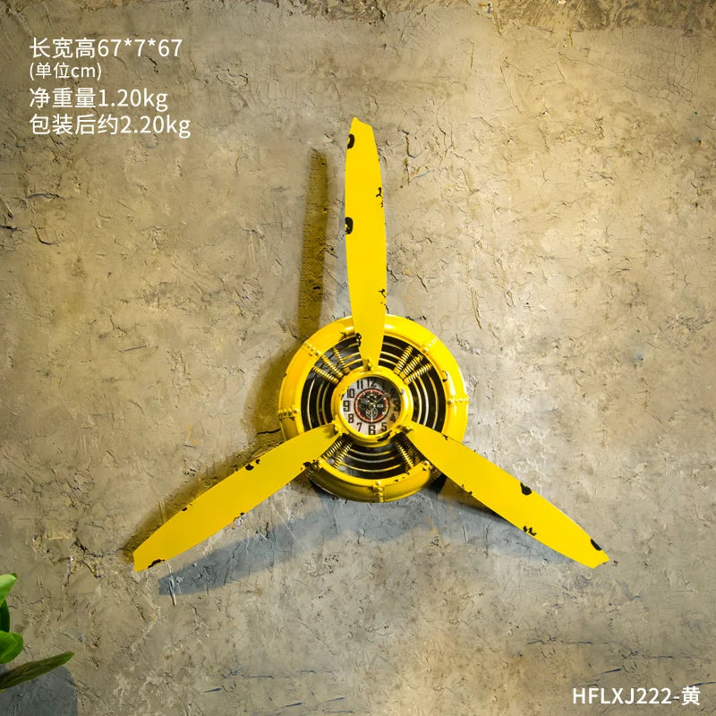 Horloge Mural Hélice Avion Métal Industrielle Rétro