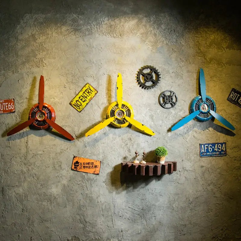Horloge Mural Hélice Avion Métal Industrielle Rétro