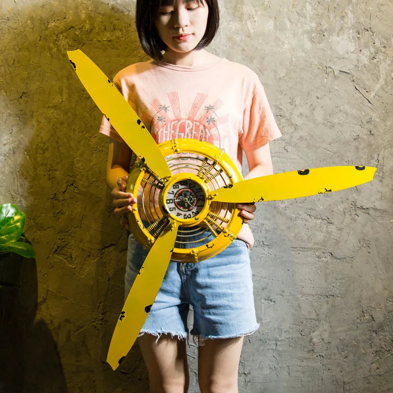 Horloge Mural Hélice Avion Rétro Industrielle Métal Silencieuse