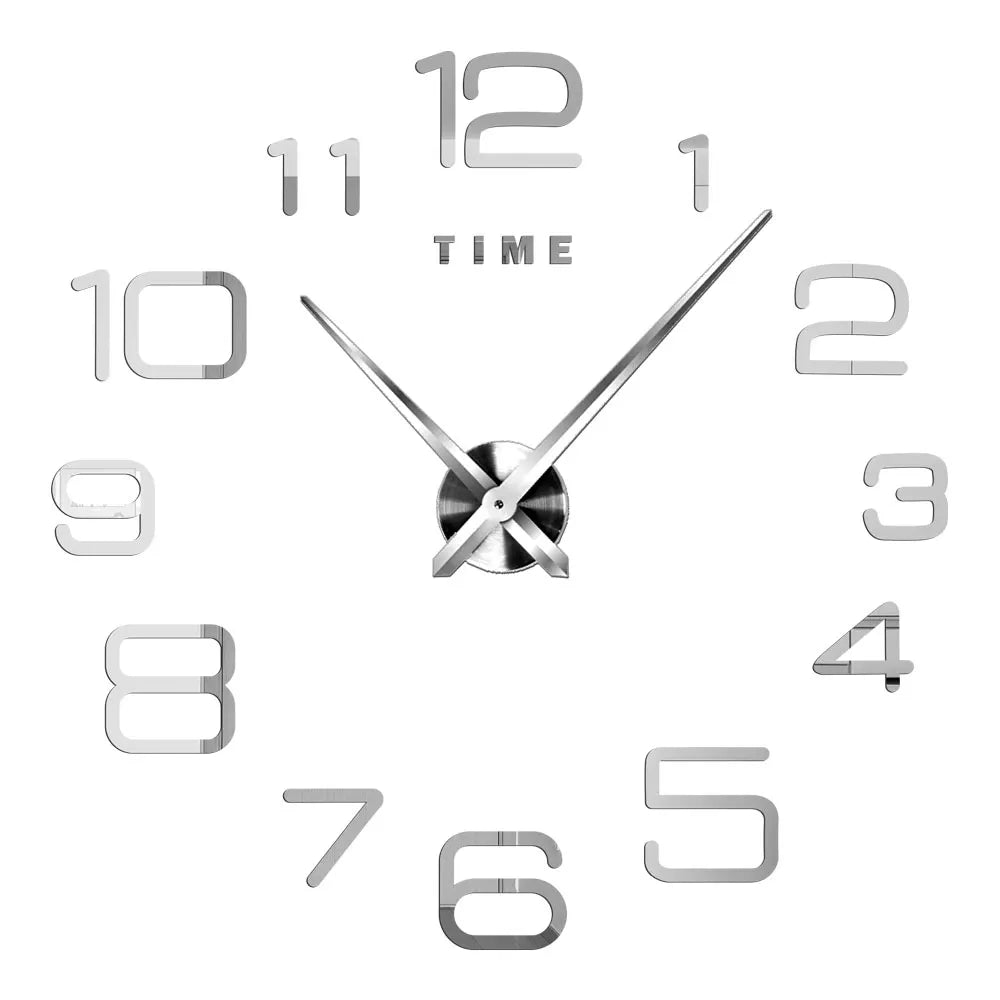 Horloge Murale Grande Autocollant Miroir Acrylique Doré DIY