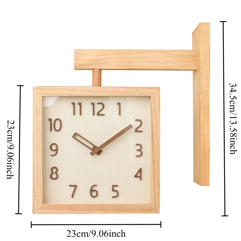 Horloge Murale Bois Massif Double Face Silencieuse D'angle