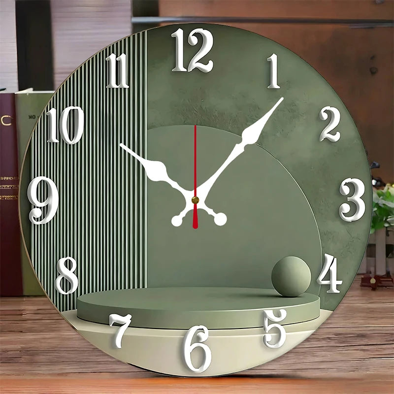 Horloge Mural Moderne Verte Bois Ronde Silencieuse Décoration