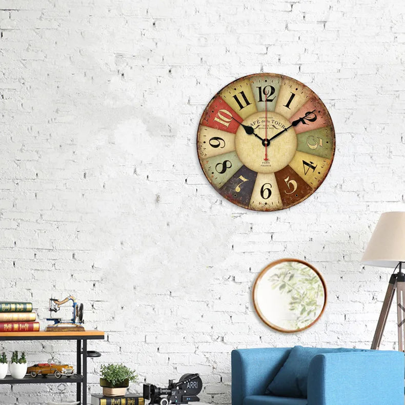 Horloge Murale Industrielle Rétro Créative Silencieuse Imprimée