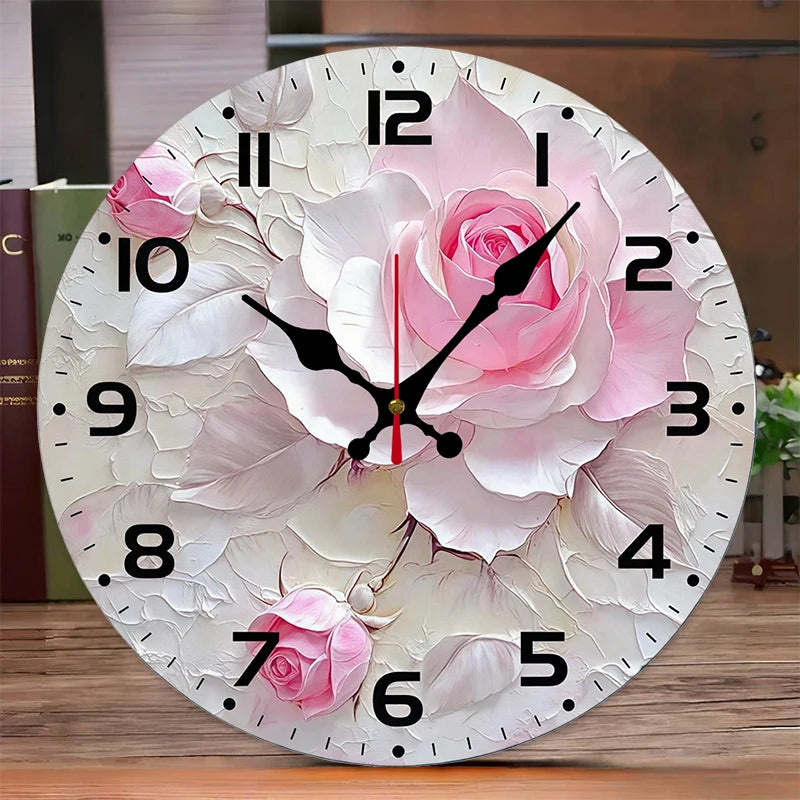 Horloge Mural Ronde Bois Rose Silencieuse Décoration