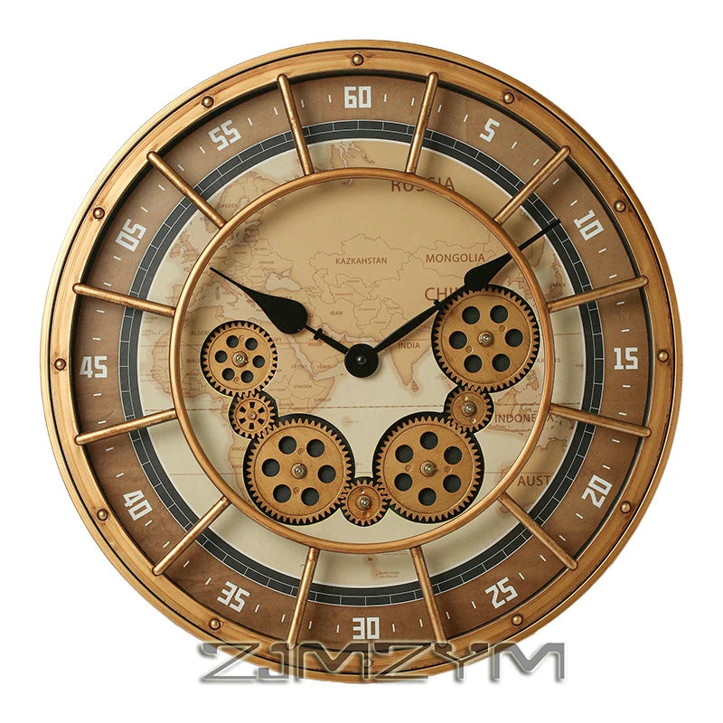 Horloge Mural Rétro Industrielle Engrenages Romains Silencieuse Quartz