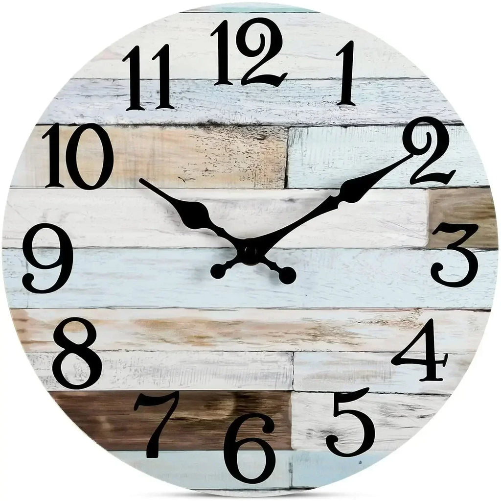 Horloge Murale Bois Rustique Silencieuse Thème Plage