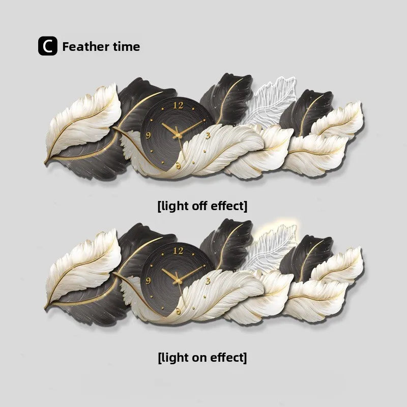 Horloge Murale Luxe Moderne Plume Peinture Salon