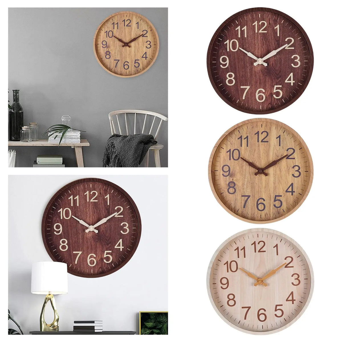 Horloge Murale Bois Minimaliste Silencieuse Moderne Décoration