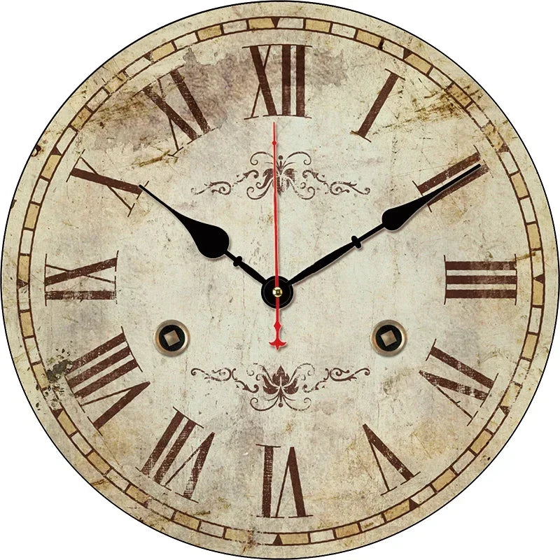 Horloge Murale Vintage Silencieuse Shabby Chic Décoration