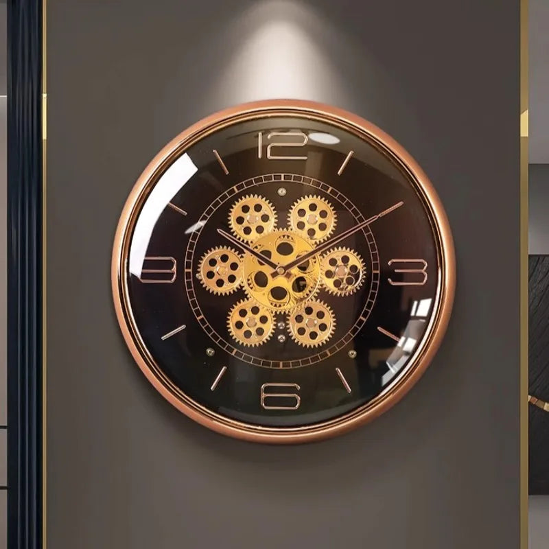 Horloge Mural Luxe Vintage Engrenage Rotatif Silencieuse Salon