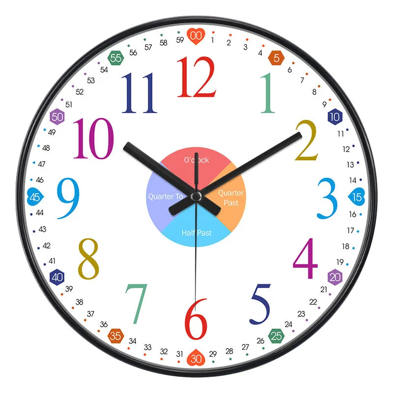 Horloge Murale Éducative Enfants Apprendre l'Heure Chiffres Colorés.