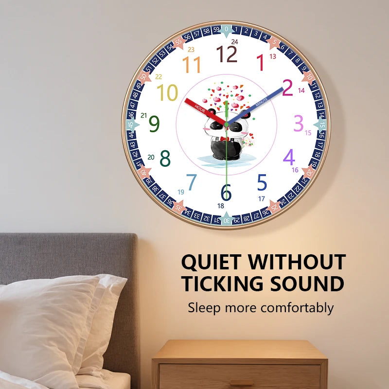 Horloge Mural Panda Enfants Chiffres Colorés Silencieuse