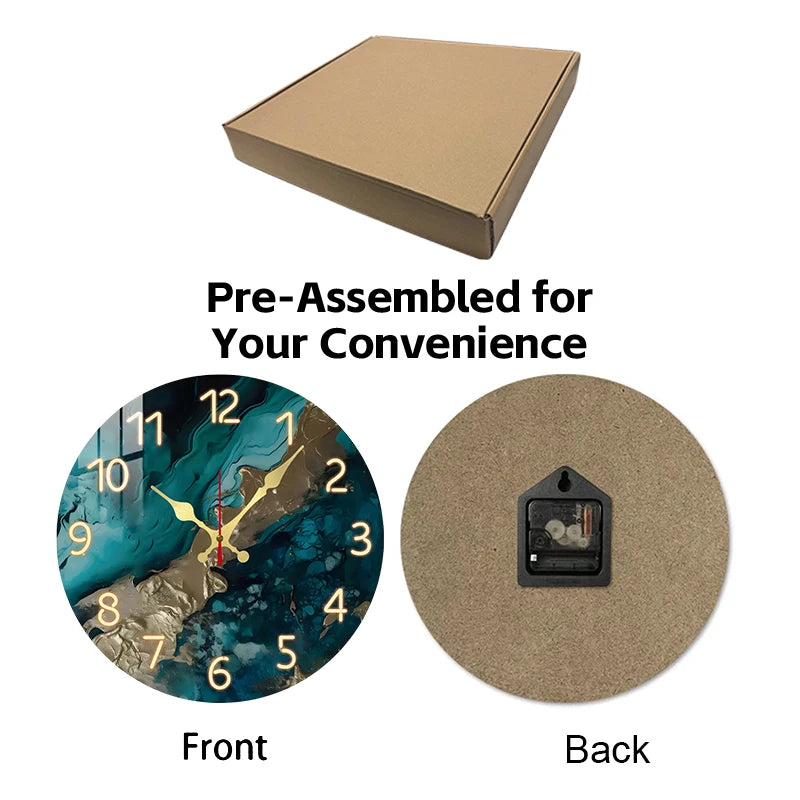 Horloge Murale Ronde Silencieuse Marbre Vert Bois Design