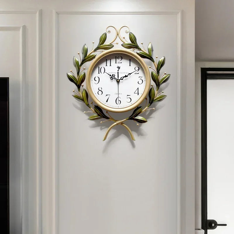 Horloge Mural Dorée Branches Olivier 50cm Silencieuse Rustique