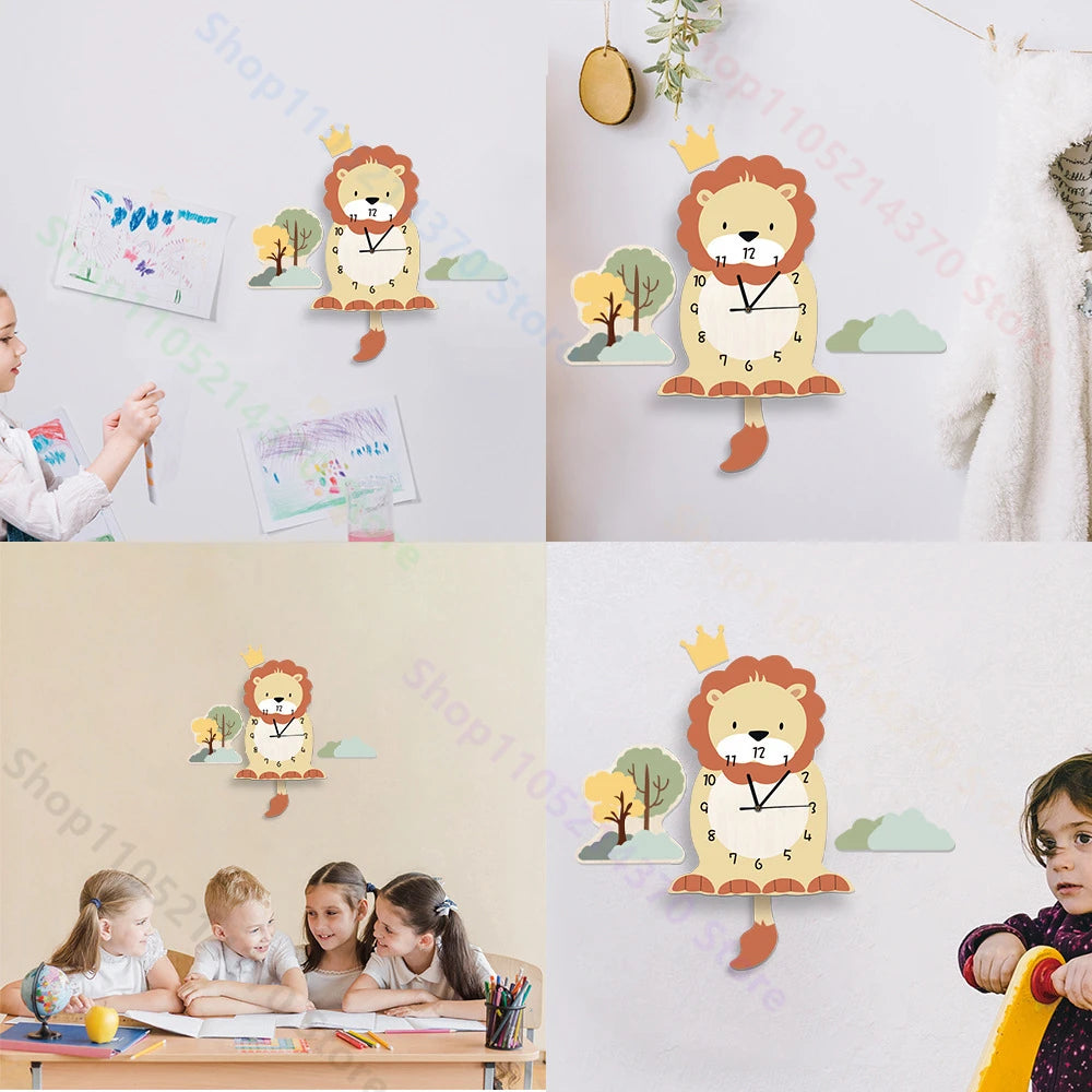 Horloge Mural Pendule Animaux Mignons Silencieuse Déco