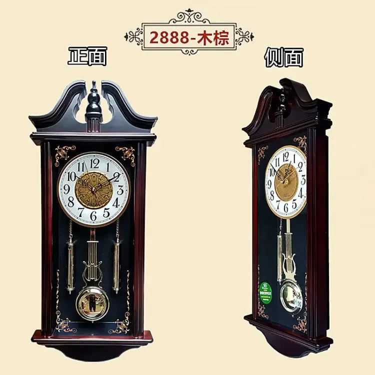 Horloge Mural Vintage Effet Bois Balancier Silencieux Décorative