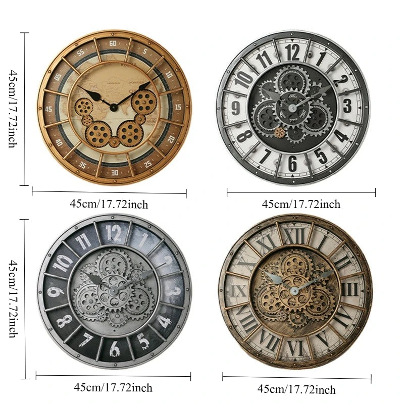 Horloge Murale Industrielle Rétro Engrenages Silencieuse Quartz
