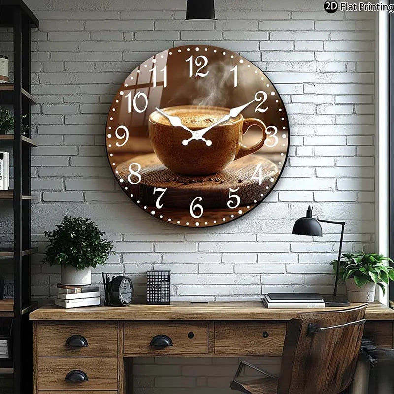 Horloge Mural Silencieuse Bois Tasse Café Vapeur