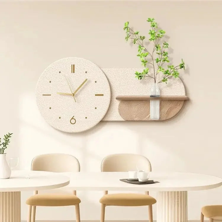 Horloge Mural Silencieuse Crème Plante Hydroponique Décoration Maison