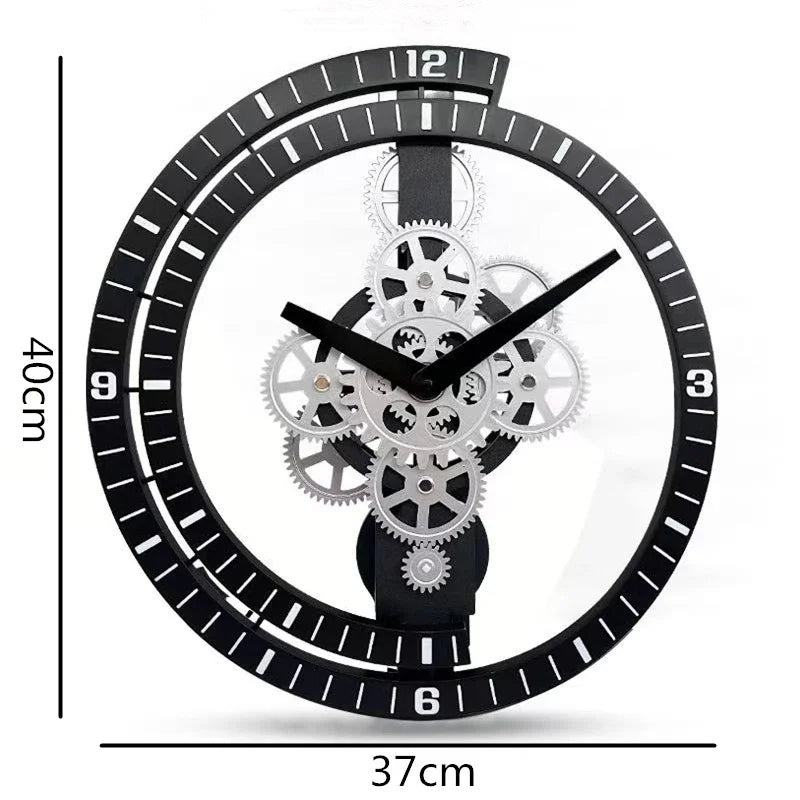 Horloge Mural Engrenages Rotatifs Silencieuse Design Industriel