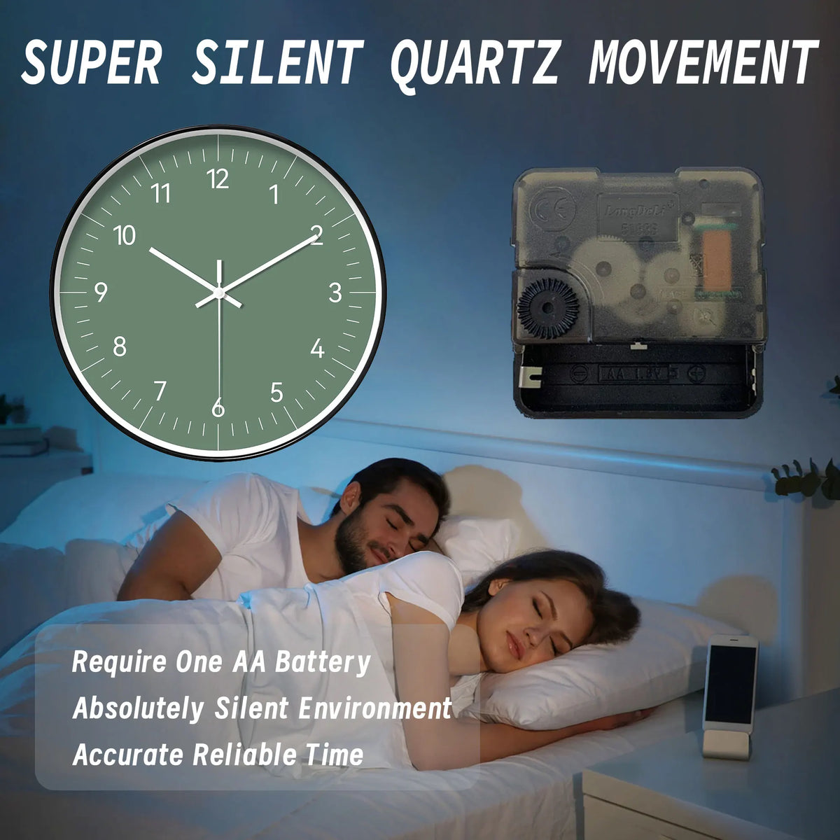 Horloge Mural Verte Ronde Minimaliste Design Moderne