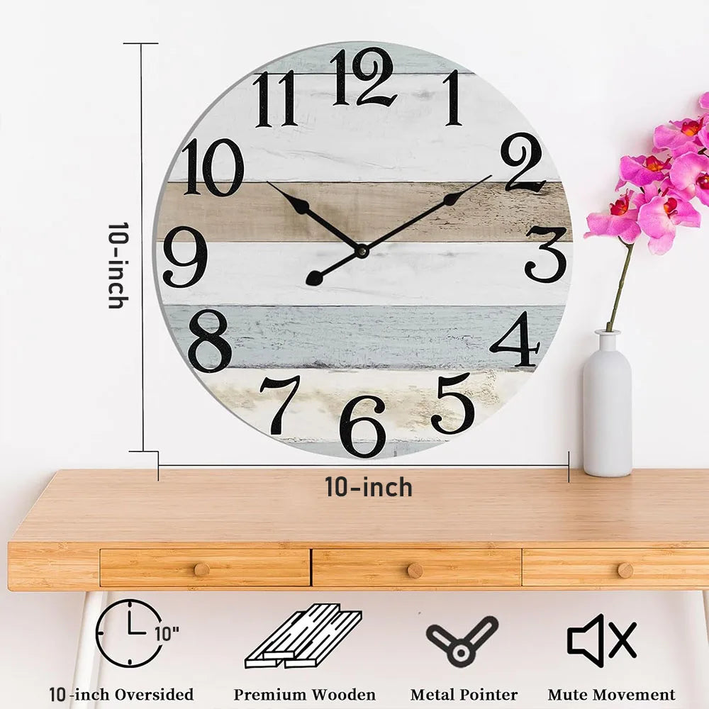 Horloge Murale Bois Rustique Silencieuse Thème Plage