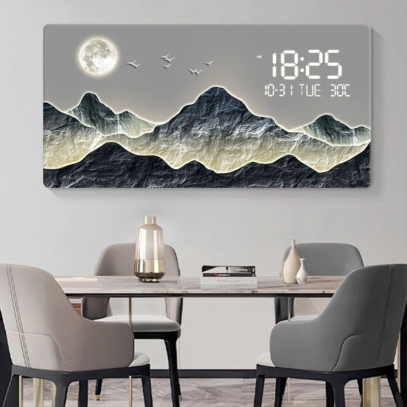 Horloge Mural Grande Luxe Quartz Paysage Montagne Rivière