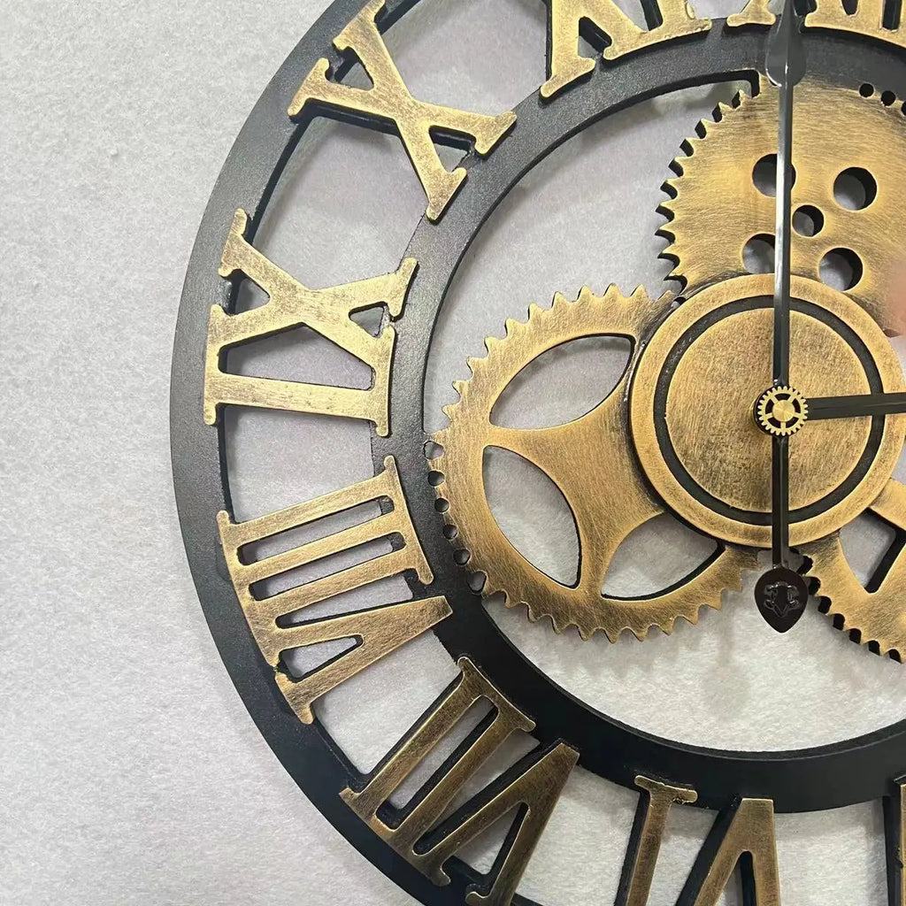Horloge Mural Engrenages Mobiles Industrielle Rustique