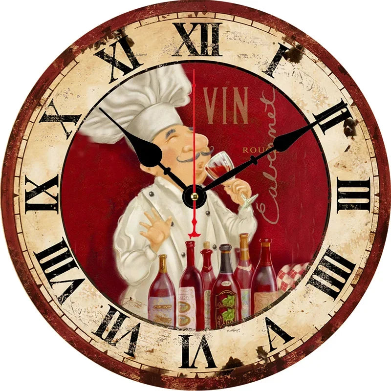 Horloge Mural Vintage Chef Boulanger Cuisine Décoration