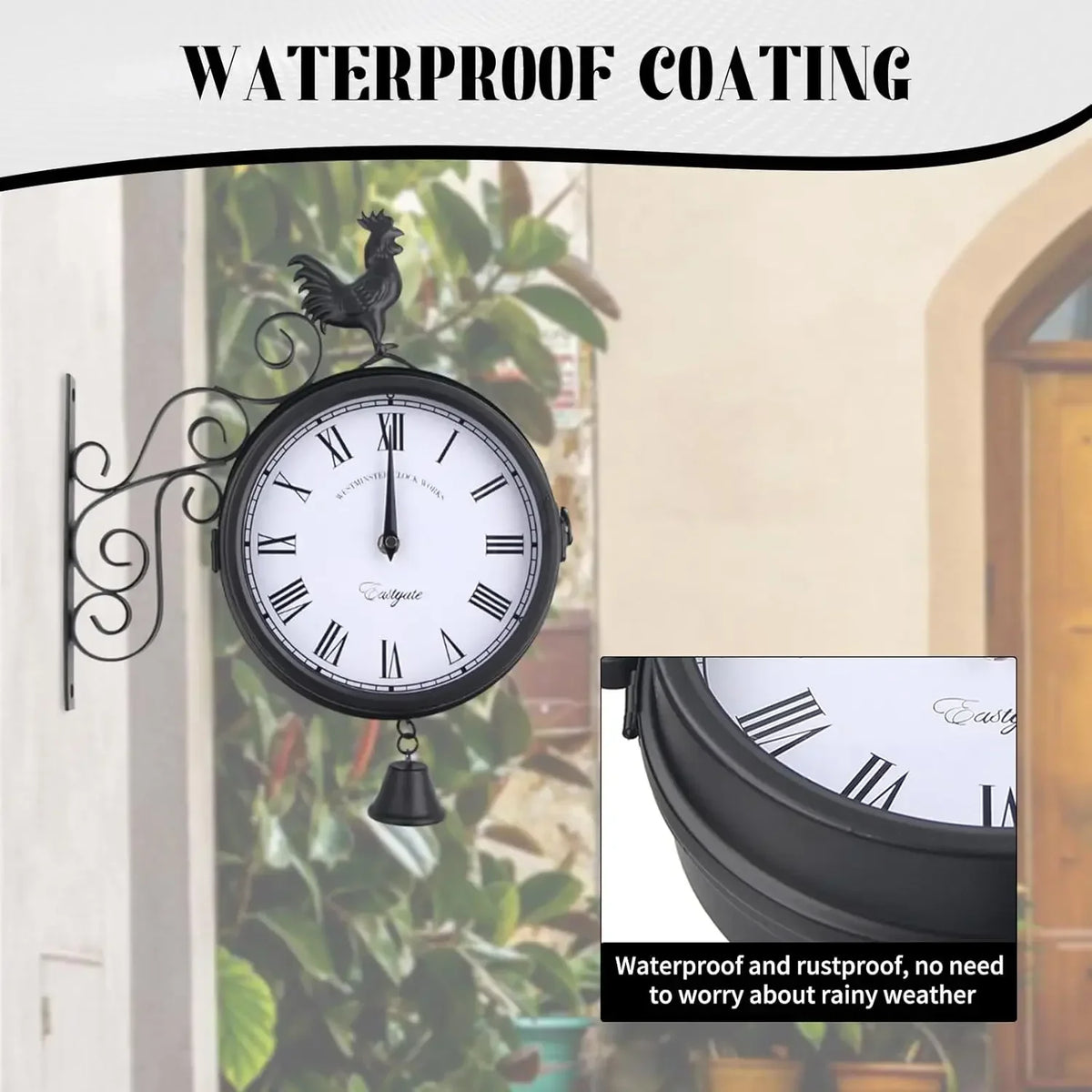 Horloge Murale Double Face Vintage Jardin Noir