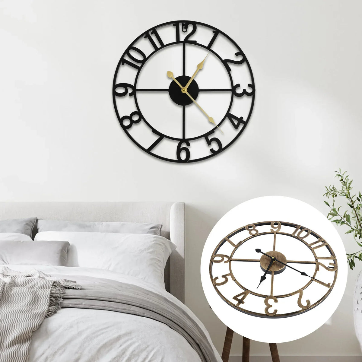 Horloge Mural Vintage Rustique Fer Silencieuse Décorative