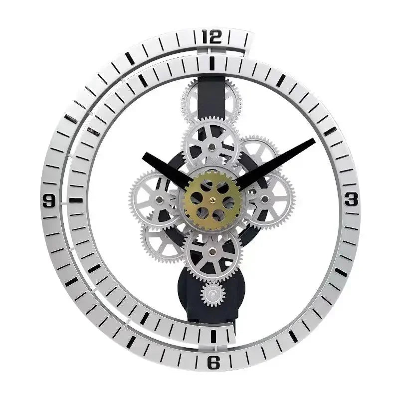 Horloge Mural Engrenages Rotatifs Silencieuse Design Industriel