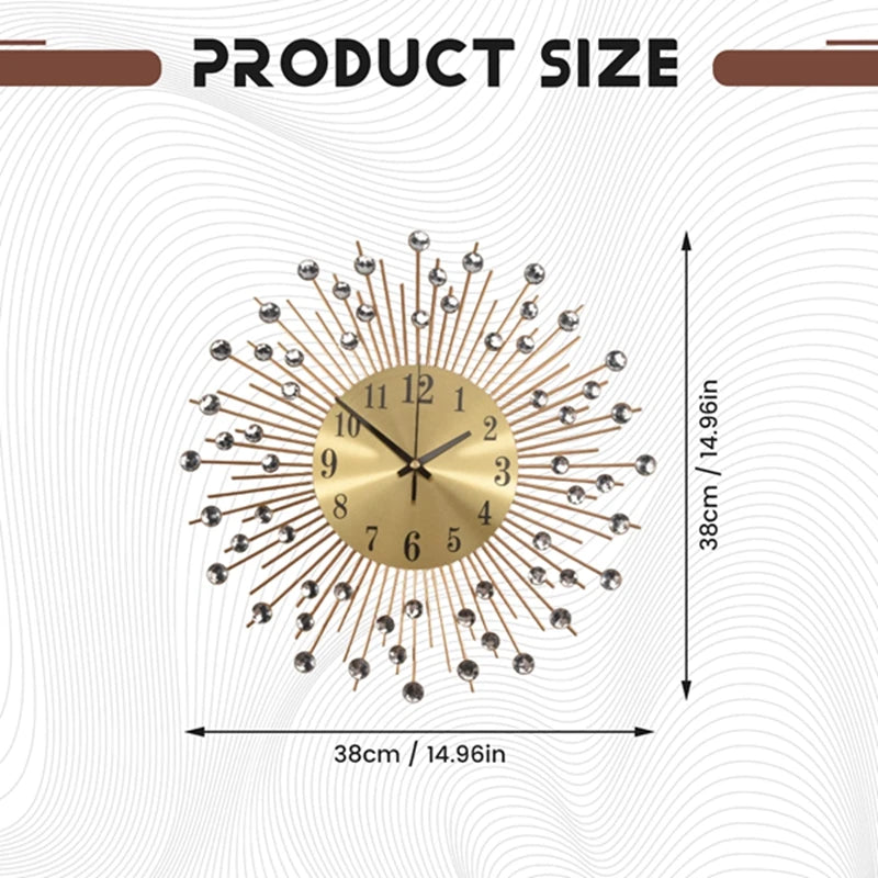 Horloge Mural Diamants Doré Métal Silencieuse Moderne Salon