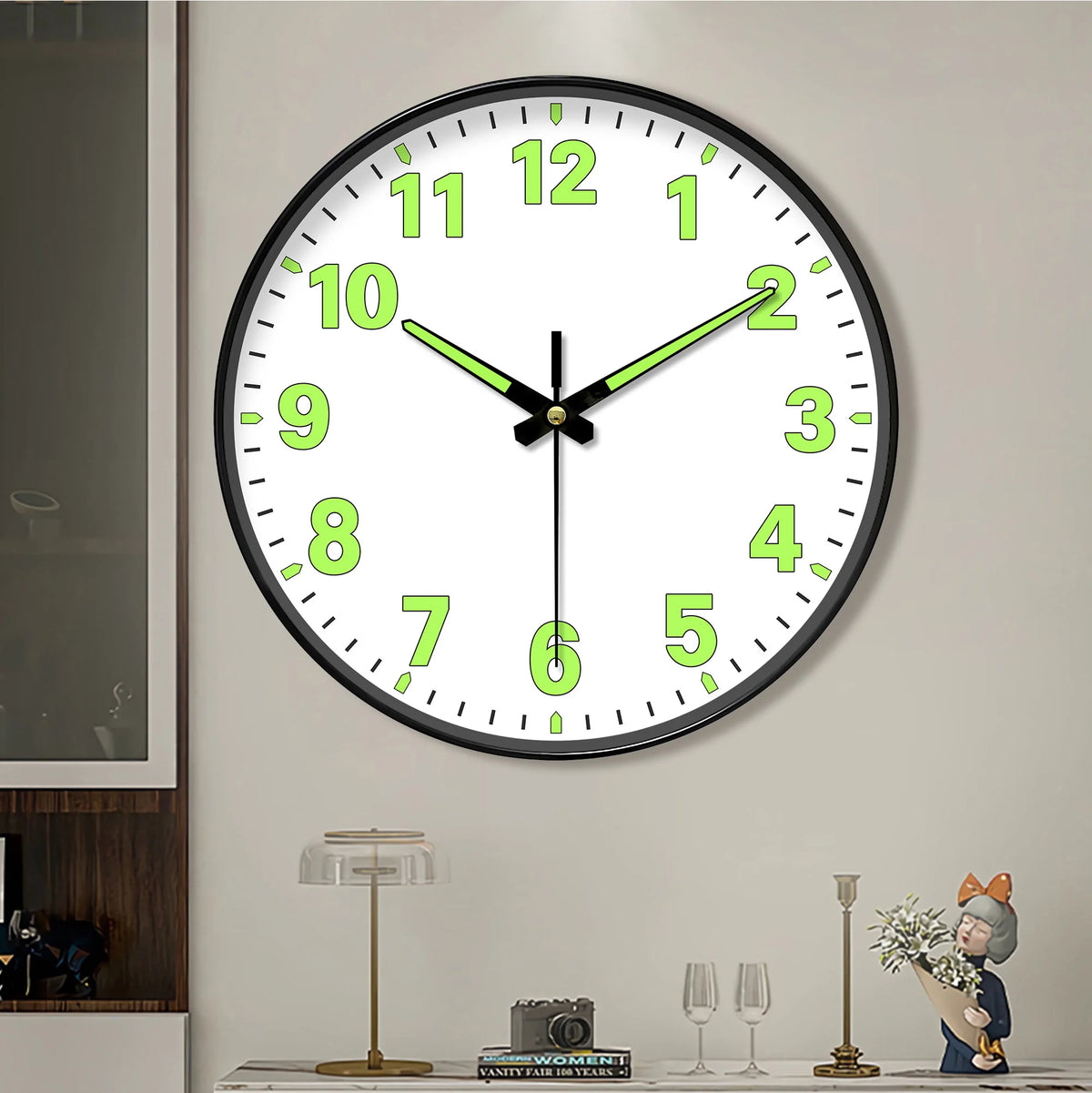 Horloge Murale Lumineuse Verte Silencieuse Minimaliste