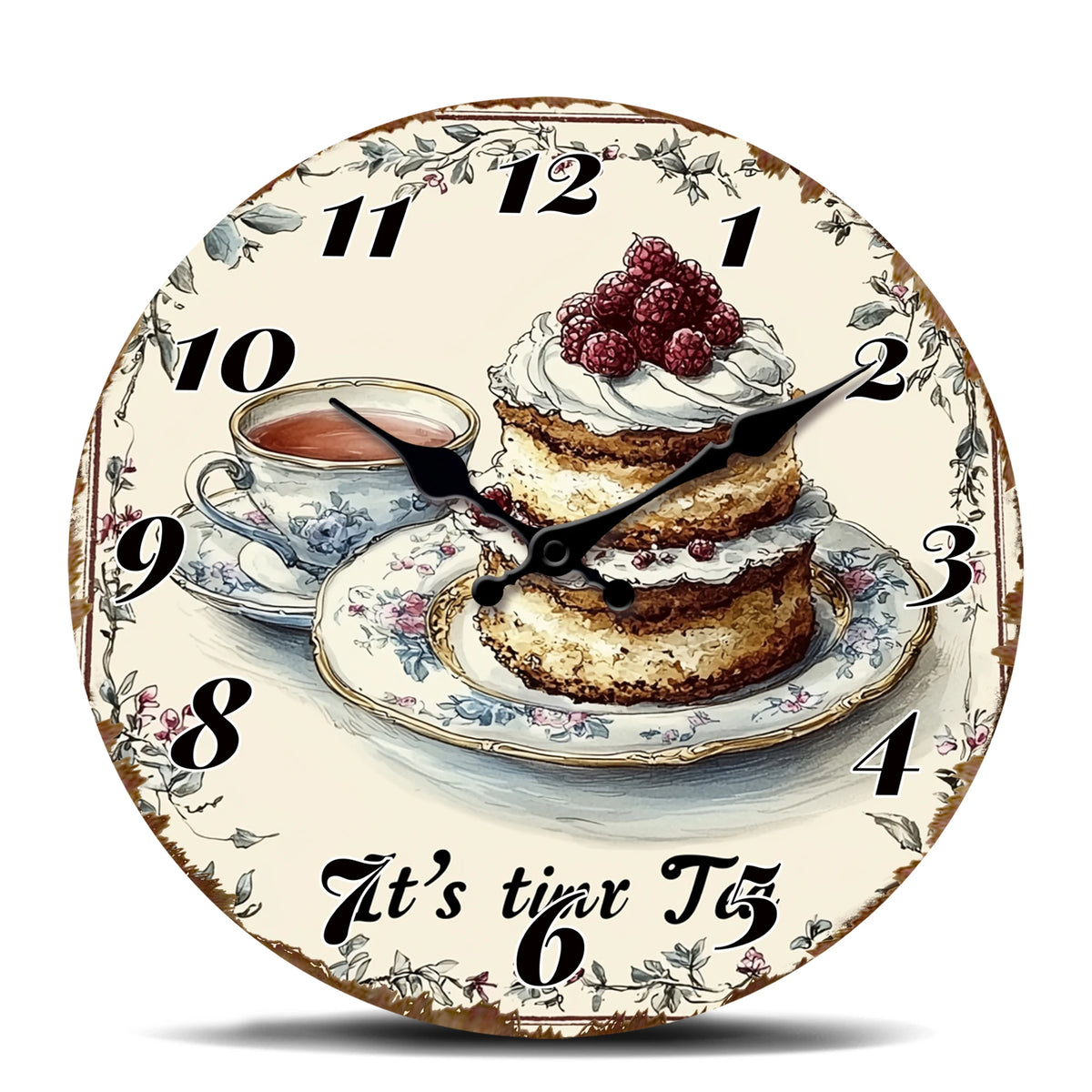 Horloge Murale Ronde Vintage Gâteau Thé Illustrée
