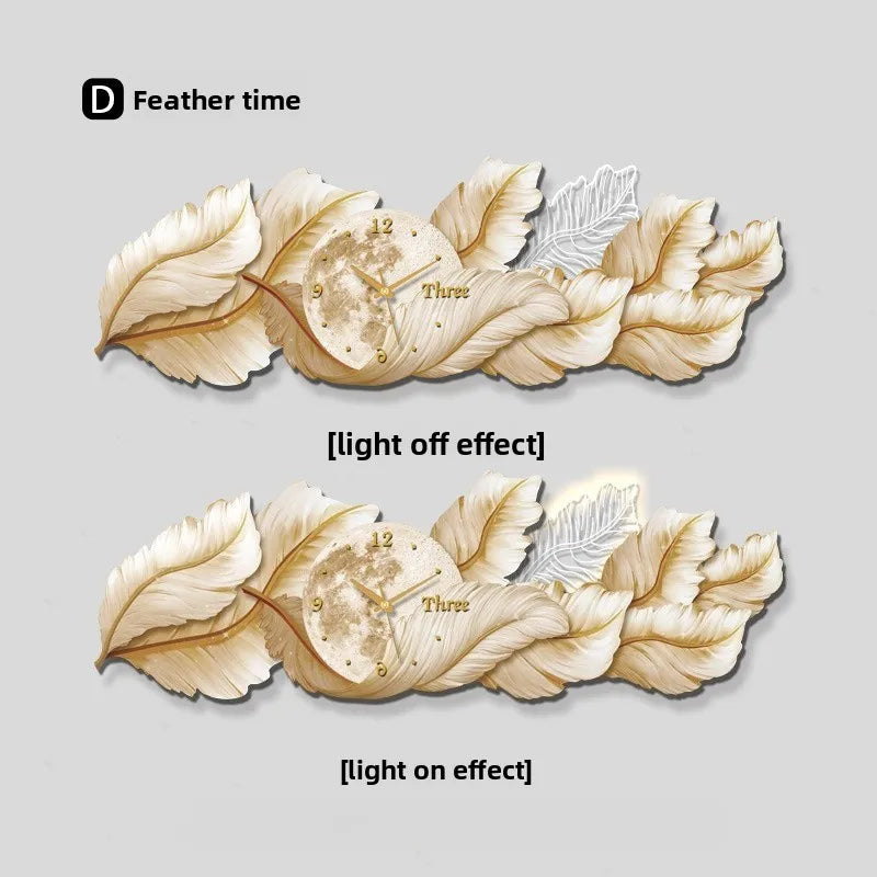 Horloge Mural Moderne Luxe Plume Salon Déco